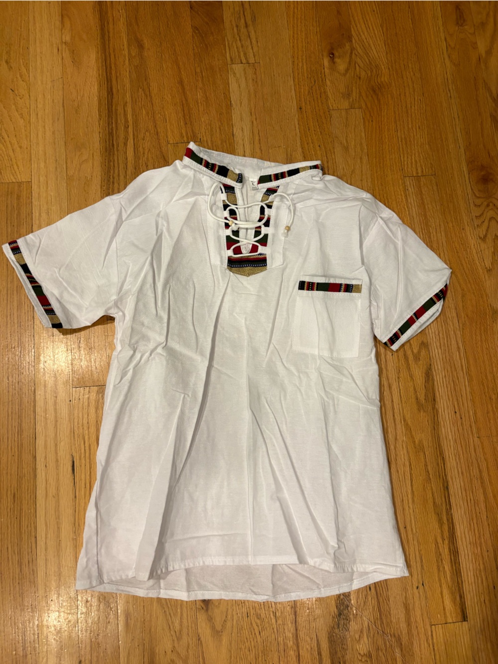 TALLIA White Tunic with Multicolor Woven Trim